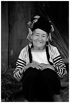 Elderly Dzao ethnic minority women, Tuan Chau. Vietnam ( black and white)