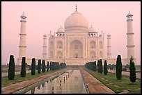 Taj Mahal, charbagh gardens, and watercourse, sunrise. Agra, Uttar Pradesh, India