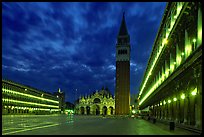 Campanile and Piazza San Marco (Square Saint Mark) at night. Venice, Veneto, Italy