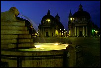 Fountain in Piazza Del Popolo at night. Rome, Lazio, Italy