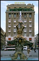 Tritone Fountain and hotel Bernini. Rome, Lazio, Italy