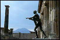 Statue of Apollon, Temple, and Mt Vesuvius. Pompeii, Campania, Italy ( color)