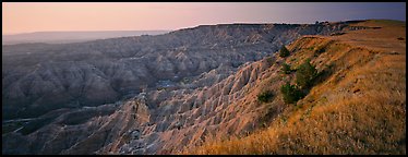 Badlands panorama seen from prairie edge. Badlands National Park (Panoramic color)