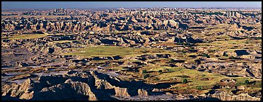 Scenic view of prairie and badlands extending to horizon. Badlands National Park (Panoramic color)