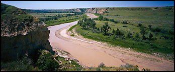 Riverbend and bluff. Theodore Roosevelt  National Park (Panoramic color)