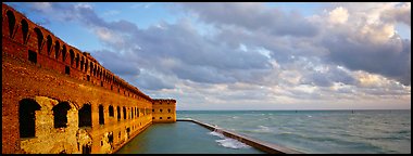 Ruined masonery wall overlooking Carribean waters. Dry Tortugas  National Park (Panoramic color)