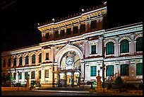 Central Post Office facade at night. Ho Chi Minh City, Vietnam ( color)