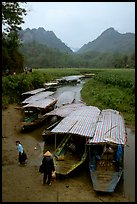 Boats waiting for villagers at a market. Northeast Vietnam