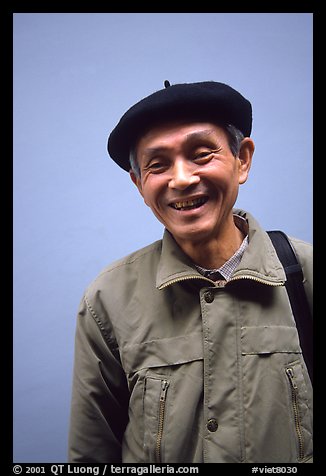Man wearing the French beret, Hanoi. Vietnam (color)