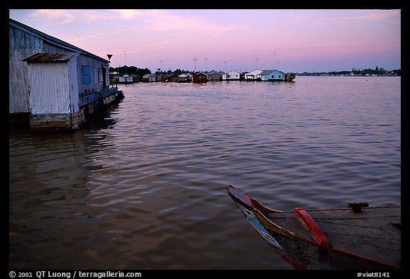 Floating houses. They double as fish reservoirs. Chau Doc, Vietnam