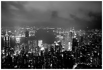 City lights from Victoria Peak by night. Hong-Kong, China (black and white)