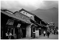 Old houses and Cang Shan mountains. Dali, Yunnan, China ( black and white)