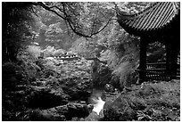 Qingyin pavillon and stream. Emei Shan, Sichuan, China (black and white)