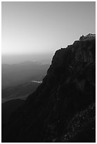 Sunset on Jinding Si (Golden Summit), perched on a steep cliff. Emei Shan, Sichuan, China (black and white)