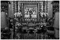 Altar and reflections, Wen Wu temple. Sun Moon Lake, Taiwan (black and white)
