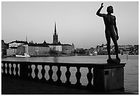 View of Gamla Stan with Riddarholmskyrkan from the Stadshuset. Stockholm, Sweden (black and white)