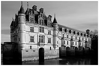 Chenonceaux chateau, built above the Cher river. Loire Valley, France ( black and white)