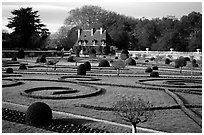 Gardens of Chenonceaux chateau. Loire Valley, France ( black and white)