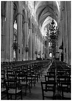 Inner aisle, the Saint-Etienne Cathedral. Bourges, Berry, France (black and white)