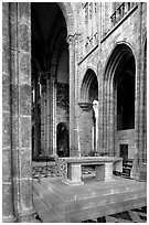 Chapel inside the Benedictine abbey. Mont Saint-Michel, Brittany, France (black and white)