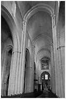 Romanesque style nave, St Trophime church. Arles, Provence, France ( black and white)
