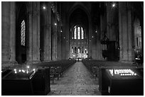 Candles and nave inside Cathedrale Notre-Dame de Chartres. France ( black and white)