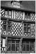 Facade of medieval half-timbered house, Chartres. France ( black and white)
