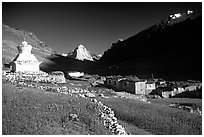 Kargiakh village, with Gumburanjan peak in the distance, Zanskar, Jammu and Kashmir. India (black and white)