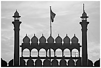 Turrets above Lahore Gate, Red fort, sunrise. New Delhi, India ( black and white)