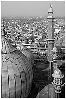 Domes and Minaret from above, Jama Masjid. New Delhi, India ( black and white)