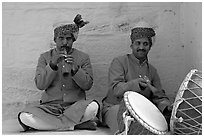 Flute and drum players, Mehrangarh Fort. Jodhpur, Rajasthan, India ( black and white)