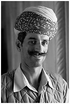 Man with turban, inside Jaswant Thada. Jodhpur, Rajasthan, India (black and white)