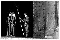 Swiss guards on sentry duty. Vatican City (black and white)