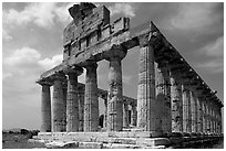 Ruins of Tempio di Cerere (Temple of Ceres), a Greek Doric temple. Campania, Italy (black and white)
