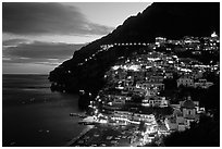 Lights on Positano. Amalfi Coast, Campania, Italy (black and white)