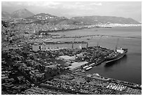 Salerno, with its industrial port in the foreground. Amalfi Coast, Campania, Italy (black and white)
