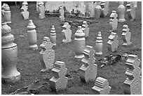 Muslim graves with simple markers, Kampung Kling. Malacca City, Malaysia (black and white)