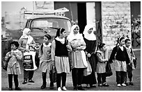 Muslem women and girls, East Jerusalem. Jerusalem, Israel (black and white)
