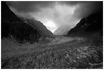 Mer de Glace (sea of ice), the second longest glacier in the Alps, seen from Montenvers. Alps, France (black and white)