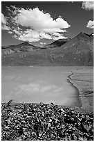 East end of Turquoise Lake. Lake Clark National Park, Alaska, USA. (black and white)