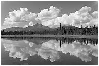 Clouds, mountains, and reflections. Wrangell-St Elias National Park, Alaska, USA. (black and white)