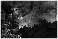 Park visitor looking,  room above Whales Mouth. Carlsbad Caverns National Park ( black and white)