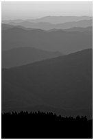 Mountain ridges seen seen from Clingman Dome and sunrise glow, North Carolina. Great Smoky Mountains National Park ( black and white)