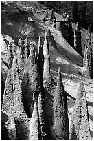 Ancient fossilized vents. Crater Lake National Park, Oregon, USA. (black and white)