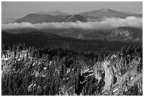 Lake rim and forest, and hills. Crater Lake National Park ( black and white)