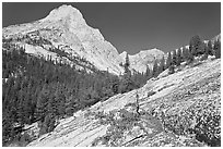 Granite slab and Langille Peak, Le Conte Canyon. Kings Canyon National Park ( black and white)