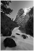 Roaring River Falls below high granite cliff. Kings Canyon National Park ( black and white)