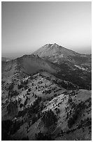 Mt Diller, Pilot Pinnacle, and Lassen Peak from Brokeoff Mountain, sunset. Lassen Volcanic National Park ( black and white)