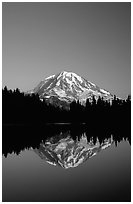 Mt Rainier reflected in Eunice Lake, afternoon. Mount Rainier National Park, Washington, USA. (black and white)
