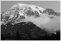 Mount Rainier and fog at dawn. Mount Rainier National Park ( black and white)